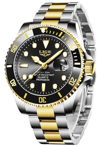LIGE Reloj Hombre Cuarzo Acero Inoxidable Resistente al Agua 3ATM Luminoso | LIGE Reloj Hombre, Cuarzo Analógico, Manecillas Luminosas Calendario, Diseño Clásico Y Minimalista, Estilo Casual Deportivo