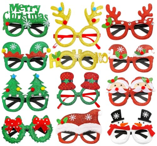 TAIVIN 12er-Set Weihnachtsbrillen,Lustig Weihnachtsfeier Deko Brille für Erwachsene und Kinder,Weihnachten Accessoires für Familienfotos & Partys