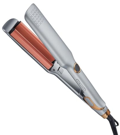 Fer à boucler à ondulations, design rainuré en V de 19 mm, céramique ionique pour soin capillaire, écran LCD de température (130 ℃ à 230 ℃) réglable multi-niveaux,argenté