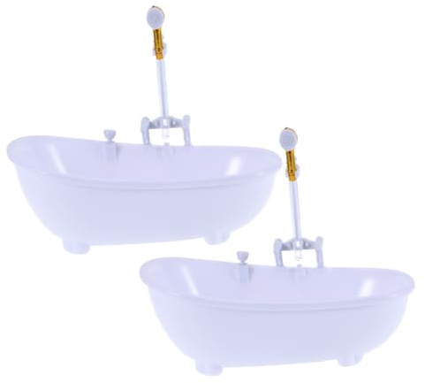 GALPADA 2pcs White Doll Bathtub Water Spraying Pool with Sprayer for Doll Bathing Play Plastic Portable Swimming Tub Without Batteries