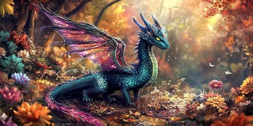 Diamond Painting Erwachsene, Diamond Painting Großes XXL 40x80cm, Diamant Paintings Bilder Drache, DIY Set Diamant Kristal Wald Kreuzstich, Basteln Erwachsene für Herbstdeko, Weihnachtsdeko J0K-478