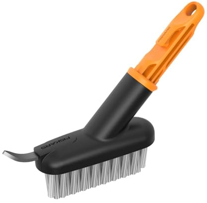 Fiskars OneClick Fugenbürste, 2-in-1-Aufsatz mit Stahlklinge und Bürste | Müheloses Wechseln mit nur einem Klick, Für Pflastersteine und Fugen, Schwarz/Orange, 1080697