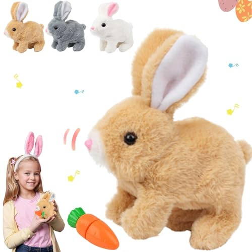 Jouet Lapin Interactif, Cadeaux de Pâques Enfants, Lapin rebondissant | Lapin Doudou Petit Peut Marcher et Parler, Jouet en Peluche électronique pour Enfants