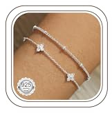 Chriscoco 925 Sterling Silver Bracelets for Women 14K Gold Plated Layered Bracelet Hypoallergenic Ladies Bracelets Adjustable CZ Beaded Link Chain Bracelet Silver Jewellery