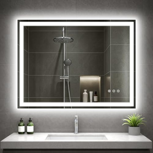 OKYLOR Badezimmerspiegel mit Beleuchtung, 80x60cm LED Spiegel mit Licht, 3 Farben Dimmbar, Antibeschlag, Memory-Funktion, 4mm HD Hartglas, IP44, Horizontal/Vertikal, Alurahmen