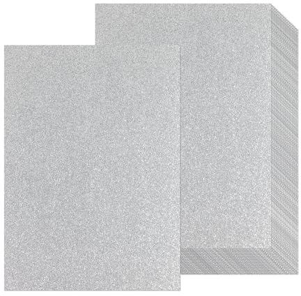 Glitzerpapier zum Basteln, 20 Blatt Silber Bastelpapier A4 250g/m², Moosgummi Glitzer Buntpapier & Fotokarton, Buntes Glitter Papier für DIY Grußkarten Scrapbooking