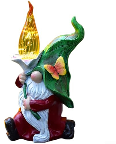 Statuette de nain en résine à énergie solaire pour jardin, pelouse, terrasse et balcon - 21 x 18 x 35 cm - Vert