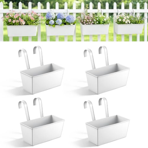 Yimomoyi 26 cm räcke blomlåda, 4-pack hängande blomlådor för utomhusväxter (vit)