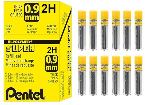 Pentel Super Hi-Polymer Leads, 0.9mm, Grade 2B (12 tubes)