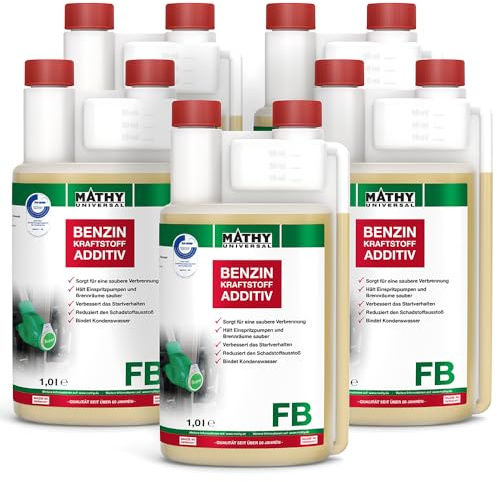 MATHY-FB Benzin-Pflege-Kraftstoffadditiv, 5 x 1 l, Additiv Systemreiniger | Benzinadditiv & Kraftstoffstabilisator, Hochkonzentrierte Reinigung für Benzinmotor, Reiniger bei jeder Tankfüllung