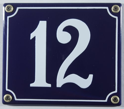 Buddel-Bini Wetterfestes Emaille Hausnummernschild Nr. 12 blau/weiß 12 x 14 cm sofort lieferbar