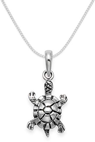 Heather Needham Silver : Sterling Silver Tortoise pendant Necklace on 16 Silver Curb chain - SIZE: 10mm x 14mm. MUCH SMALLER THAN SHOWN. Gift Boxed 8119/16