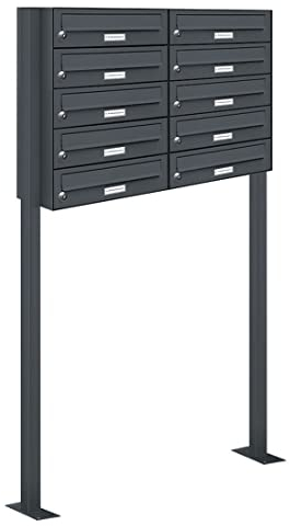AL Briefkastensysteme 10er Briefkasten als Standbriefkasten, 10 Fach Briefkastenanlage in Anthrazitgrau RAL 7016 Postkasten modern