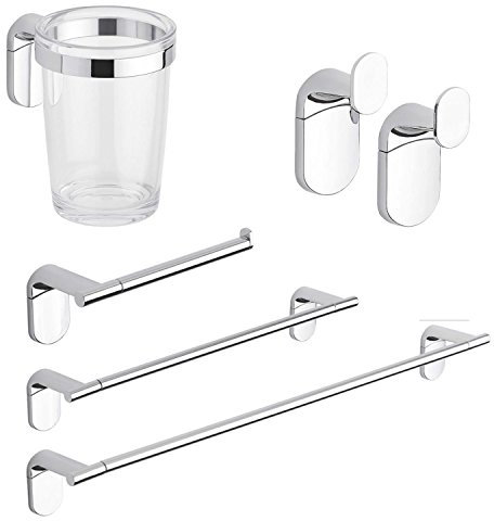 Set accessori bagno kit completo Zero Cromo 5 pezzi in Acciaio Cromato e ABS
