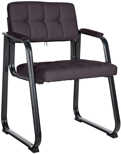 CLP Chaise Visiteur Canada B - Assise et Dossier Rembourré avec Revêtement en Similicuir - Chaise de Cuisine avec Accoudoirs - Piétement en Méta, Couleur:Marron