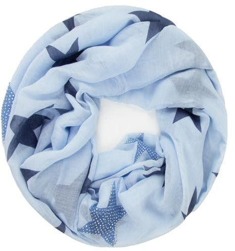Glamexx24 Loop schal leichter Langschal Sterne Muster Schlauchschal Strass Tuch Viele Farben SC20170401, A2 Hell Blau, Einheitsgröße
