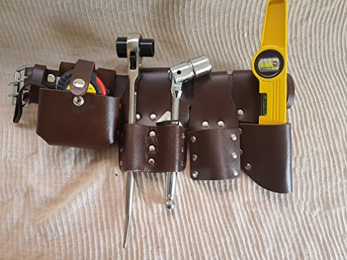 Scaffold Leather Tool Belt | Brown Builder Work Belt | Leather Tools Holder Pouch 5 IN1 BBI UK Sale
