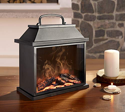 Cheminée LED avec effet de flamme fascinant, feu de table, cheminée de table, fonctionne sur piles et USB