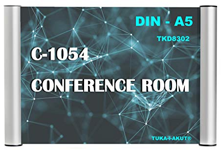 TUKA-i-AKUT A5 Plaque de Porte et de Signalisation, Info Sign Bureau Panneau de porte. Insertions A5 Paysage ou Portrait 210 x 148 mm, Se visse ou se colle sur un Mur ou une Porte, TKD8302-A5