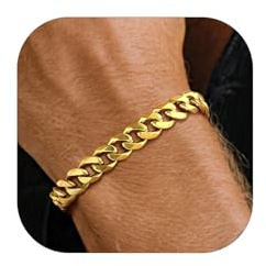 PROSTEEL Bracciale da Uomo a Catena Cubana Robusta Grossa Sottile, Larghezza 3/4/6/9/10/12 mm, Lunghezza 16/19/21 cm, Acciaio Inossidabile/Placcato Oro 18K, Argento Nero Oro(Confezione Regalo)