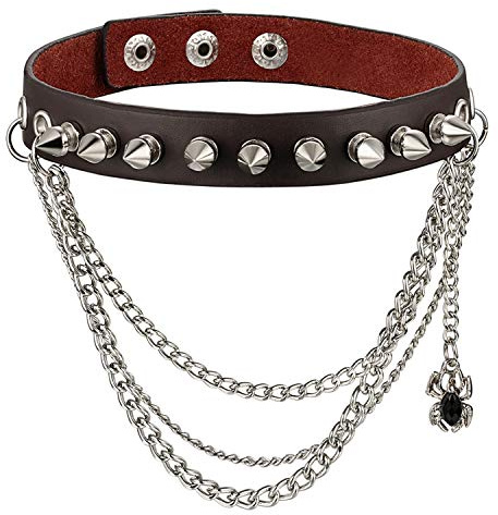 Cupimatch Damen Leder Choker Kette Schwarz Halskette Silber, Punk Rock Spinne Nieten Anhänger Kette einstellbar Kragen Halsband Halloween Schmuck für Frauen