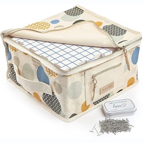 KnitIQ Lavagna per uncinetto – Tappetino extra spesso per lavorare a maglia con 150 spilli a T e borsa per riporre – Bloccanti per maglia con griglie, quadrati di blocco per uncinetto per ricamo,