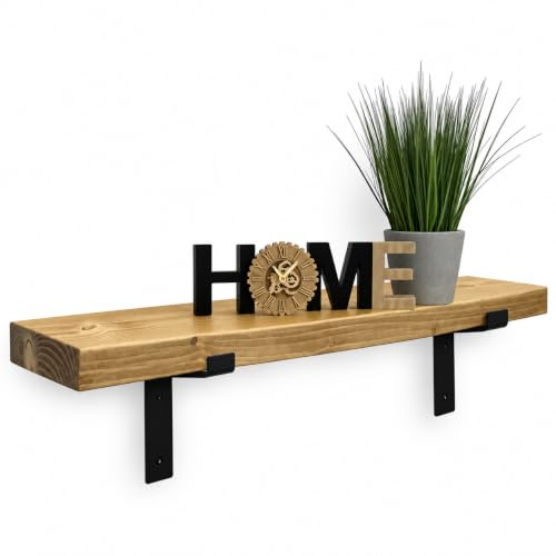 MKGT Rustic Shelf | Handcrafted Industrial Scaffold Shelves, Solid Wood Ideal for Kitchen, Room Wall Mounted (Rustic Pine, 100cm (1.0m) ~ 39.4inch)