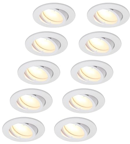 HCFEI 10er set LED Einbaustrahler dimmbar schwenkbar 5W flach 230V Einbau-Spot Strahler Einbauspot 68-75 mm Bohrloch, 120°Abstrahlwinkel, Neutralweiß 4000K (Weiß - Neutralweiß)