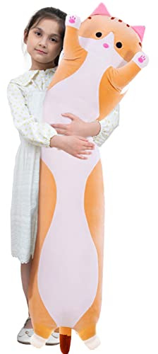 Giant Cat Pillow Plush Cartoon Kitty Sleeping Hugging Pillow, Cuddly Soft Long Kitten Body Pillow Doll Cat Cushion Toy for Kids Girlfriend (Yellow, 130cm/51.18inch)