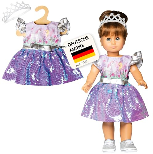 Heless 1131 - Vestido para muñecas con diseño de Hada y Unicornio, con Lentejuelas Reversibles y Corona Plateada, tamaño 28-35 cm