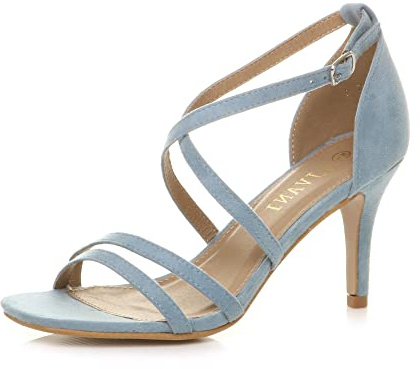AJVANI Womens ladies mid high heel strappy crossover party wedding prom sandals shoes size