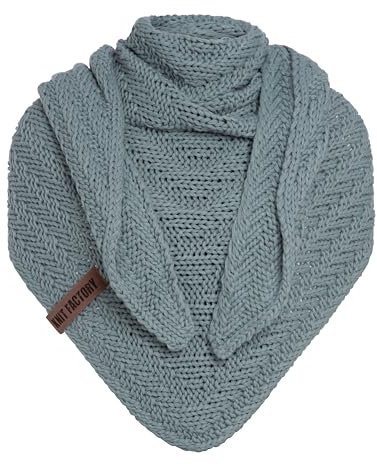 KNIT FACTORY - Dreiecksschal Sally - Damen Strickschal mit Wolle - Grob gestrickten Schal - Hochwertige Qualität - XXL Schal - 220x85 cm - Stone Green