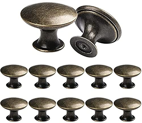 SWEGAS 12 stycken vintage antika knopphandtag drag 30 mm mässing rund vintage knapp för skåp låda kök badrum skåp hemmakontor möbelbeslag (brons)