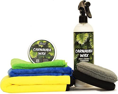 Pack Encerado GxDetail - Kit Cera Carnauba para Coche Gx Detail - Con Accesorios - Cera Líquida y Sólida - WAX Kit
