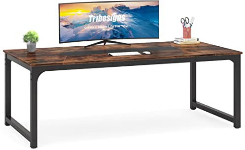 Tribesigns Modern Computer Desk, 78.7 x 39.4 inch X Large Executive Office Desk Computer Table Study Writing Desk Workstation for Home Office,Rustic/Black