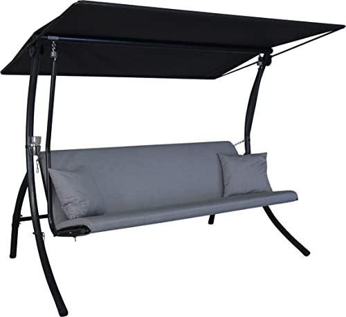 Angerer Freizeitmöbel GmbH Hollywoodschaukel Motion Zip - Gartenschaukel Made in Germany - Schaukel zum Sitzen, Liegen und Entspannen - inklusive Bett-Funktion - einfache Montage (Grau wetterfest)