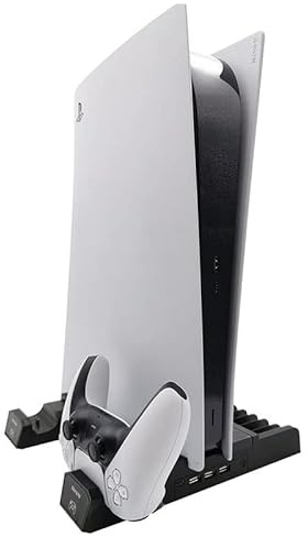 i-Fuel Vertical Stand for PlayStation 5, 4 in 1 Docking Station, Controller Charger, Cooling Fan and Games Storage for PS5 Console, Disk & Digital Version