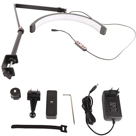 Luce a Mezzaluna, 16 Pollici 20 W Estetista Facciale Luna Lampada a LED Protezione degli Occhi Nero 3000k‑6000k 100V‑240V