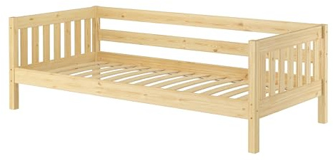 Erst-Holz®Gemütliches Kinderbett mit Dreiseitiger Sicherung 90 x 200 cm KieferFederleisten