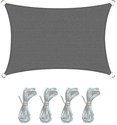 Rebecca Mobili Vela Ombreggiante Rettangolare, Tenda Vela Da Esterno, Grigio Scuro, Polietilene Hdpe, Corde Incluse, Per Casa Bar Ristoranti - Misure: 3x4 mt - Art. RE6817