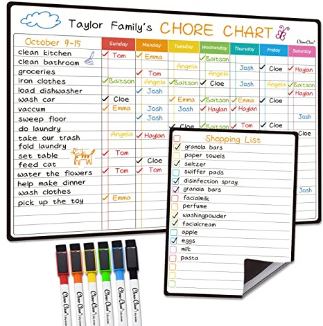 Magnetic Dry Erase Chore Chart - 14.5x11 Chore Chart for Kids, Teens and Adults - 6.5x8.5 List Board for Fridge - 6 Extra Fine Point Markers Included - Shipped Flat