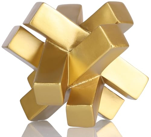 XMGZQ Deko Knoten Gold,Goldene Skulpturen Resin Knoten,Würfelregal Statue Deko,Bücherregal,Knick Knacks für Regale,Wohnzimmer,TV-Ständer,Minimalistische Deko