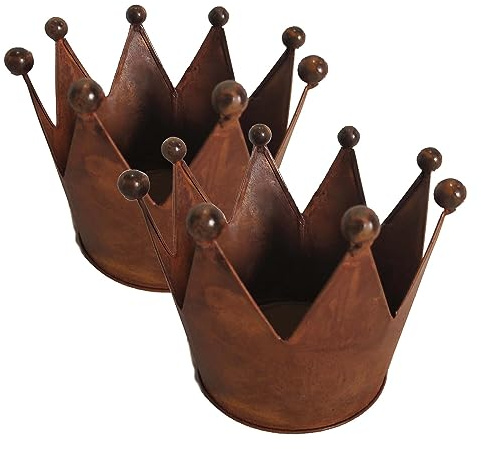 UNUS Garden Kronen Rost 2er Set Ø 20cm, Gartendeko Rostoptik, Edelrostrost Deko für Garten, Terrasse Balkon