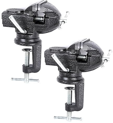 2er Set - 80mm Schraubstock mit Schutzbacken für Bohren, Schweißen, Schleifen | Werkbankschraubstock mit 360° Drehteller | Heimwerker Tischschraubstock in schwarz für Werkbankmontage | Amboss Werkbank