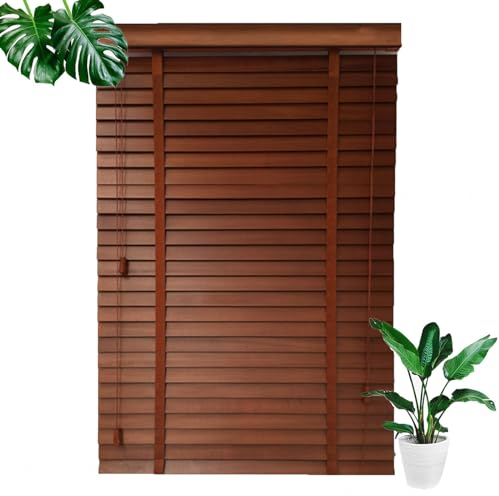 Xrdbfd Horizontal Jalousien Für Fenster, Echtholz Venezianische Jalousie, Holz Jalousien, 45/60/75/90/105/120/135cm Venezianische Jalousette, Fensterrollos, Braun,WxH-70x160cm/27.5 * 63in