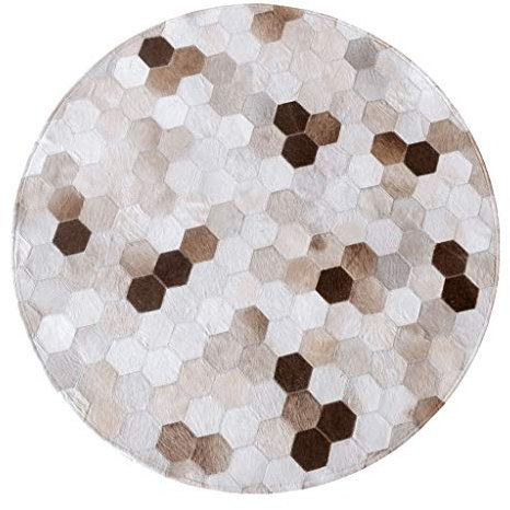 Runder mehrfarbiger Rindsleder-Teppich, moderner Kuhfell-Patchwork-Teppich – Wohnzimmer-Echtleder-Teppich, Arbeitszimmer, Büro, Rutschfester Pad-Läufer (#2 Durchmesser 120 cm)