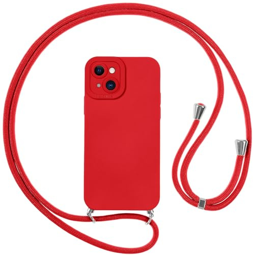 Vauki handyband Hülle für iPhone 14 mit Band, HandyHülle mit Kordel, Weich Silikon TPU Stoßfest Bumper mit Kette zum Umhängen für iPhone 14, Lanyard - Rot
