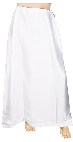 EDZZEL Women's Satin Petticoat Saree Satin Underskirt Sari Satin Silk Petticoat Underwear for Women Off-White