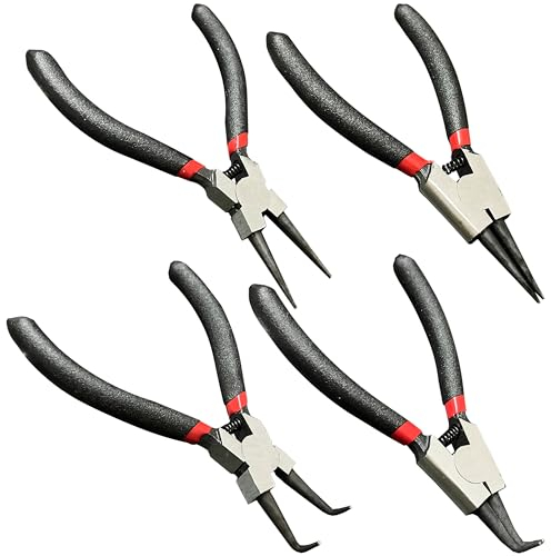 4-teiliges kleines Sprengringzangen-Set, 12,7 cm, Mini-Sicherungsringzange mit gerade/gebogener Backe, C-Clip-Zange mit Feder