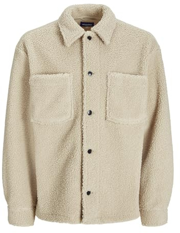 JACK & JONES Veste Polaire Homme avec Boutons, col, Motif Carreaux Teddy, Couleurs:Couleur-Sable, Taille:S